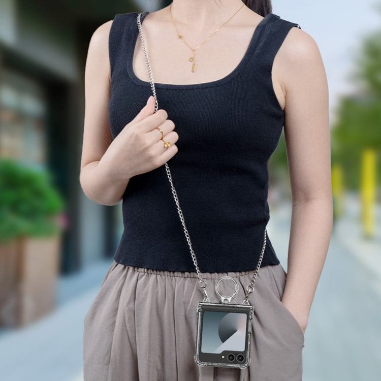 For Samsung Galaxy Z Flip6 GKK Clear Airbag Hinge Full Coverage Phone Case with Ring / Metal Chain(Silver) - free shipping - PMC Jewellery - Order now!
