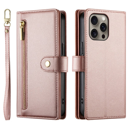 For iPhone 16 Pro Nine Card-slot Zipper Wallet Bag Leather Phone Case(Pink) - iPhone 16 Pro Cases by PMC Jewellery | Online Shopping South Africa | PMC Jewellery | Buy Now Pay Later Mobicred