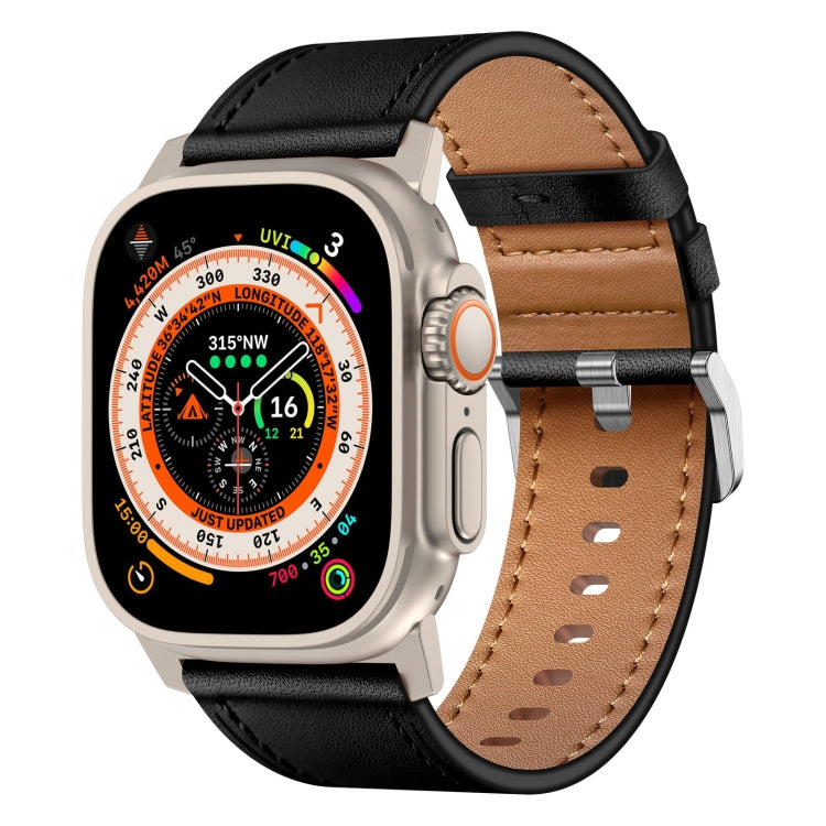 For Apple Watch Ultra 49mm Wilderness Top-grain Leather Watch Band(Titanium Connector Black) - Watch Bands by PMC TechLife | Online Shopping South Africa | PMC TechLife | Buy Now Pay Later Mobicred
