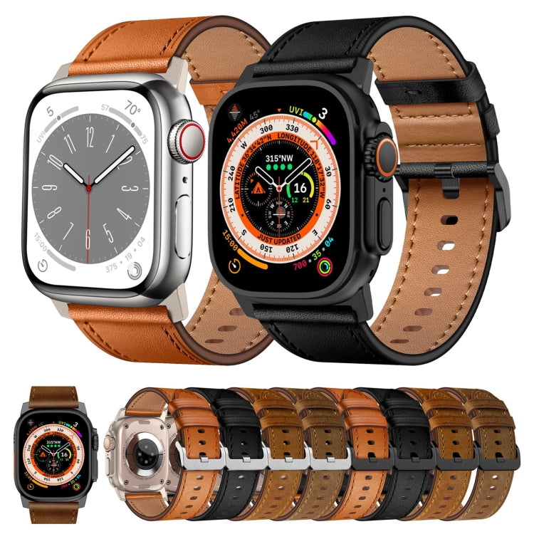 For Apple Watch Ultra 2 49mm Wilderness Top-grain Leather Watch Band(Titanium Connector Brown) - Watch Bands by PMC TechLife | Online Shopping South Africa | PMC TechLife | Buy Now Pay Later Mobicred