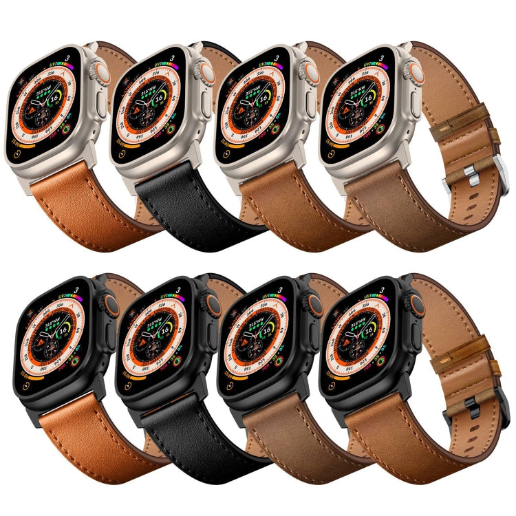 For Apple Watch Ultra 2 49mm Wilderness Top-grain Leather Watch Band(Titanium Connector Black) - Watch Bands by PMC TechLife | Online Shopping South Africa | PMC TechLife | Buy Now Pay Later Mobicred