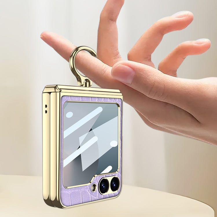 For Samsung Galaxy Z Flip6 / Flip7 FE GKK Integrated Electroplated Crocodile Texture Leather Phone Case with Ring(Black) - free shipping - PMC Jewellery - Order now!