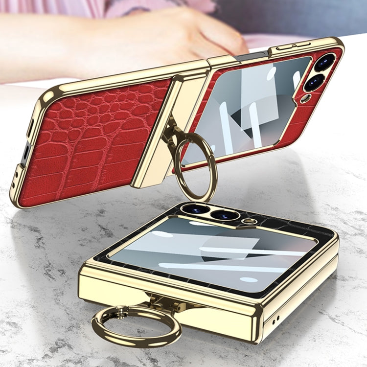 For Samsung Galaxy Z Flip6 / Flip7 FE GKK Integrated Electroplated Crocodile Texture Leather Phone Case with Ring(Red) - free shipping - PMC Jewellery - Order now!