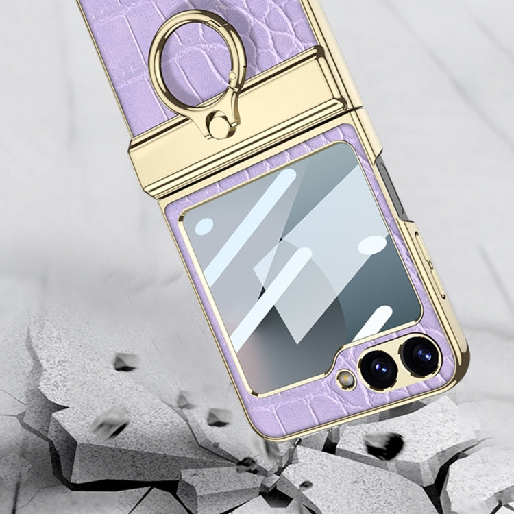 For Samsung Galaxy Z Flip6 / Flip7 FE GKK Integrated Electroplated Crocodile Texture Leather Phone Case with Ring(Red) - free shipping - PMC Jewellery - Order now!