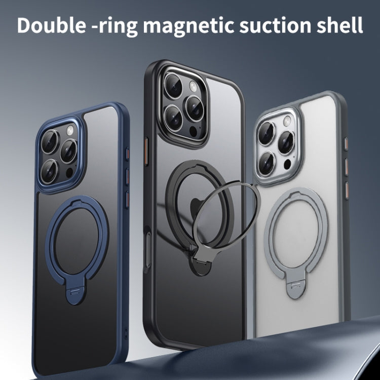 For iPhone 16 Pro Double Ring MagSafe Magnetic Holder Phone Case(Matte Black) - iPhone 16 Pro Cases by PMC TechLife | Online Shopping South Africa | PMC TechLife | Buy Now Pay Later Mobicred