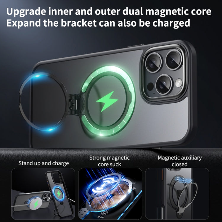 For iPhone 16 Pro Double Ring MagSafe Magnetic Holder Phone Case(Matte Black) - iPhone 16 Pro Cases by PMC TechLife | Online Shopping South Africa | PMC TechLife | Buy Now Pay Later Mobicred