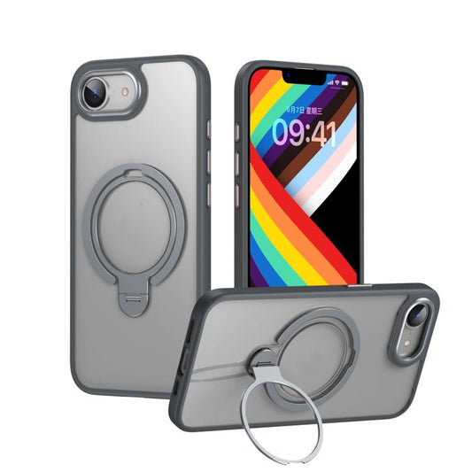 For iPhone 16e Double Ring MagSafe Magnetic Holder Phone Case(Matte Grey) - iPhone 16e Cases by PMC Jewellery | Online Shopping South Africa | PMC Jewellery | Buy Now Pay Later Mobicred