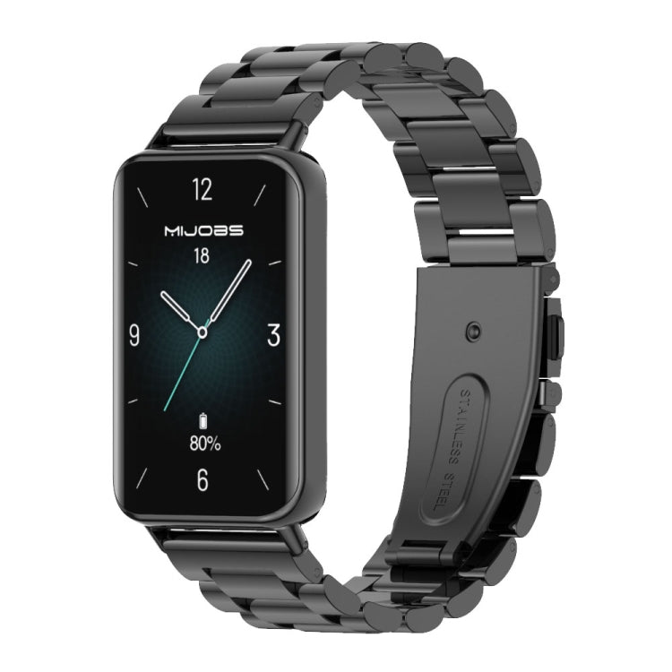 For Honor Band 10 / 9 MIJOBS Three-Beads Stainless Steel Watch Band(Black) - Watch Bands by MIJOBS | Online Shopping South Africa | PMc TechLife | Buy Now Pay Later Mobicred