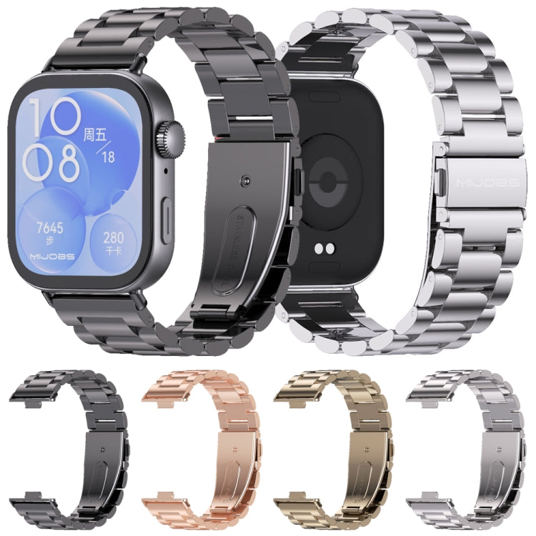 For Huawei Watch Fit3 MIJOBS Three-Beads Stainless Steel Watch Band(Black) - Watch Bands by MIJOBS | Online Shopping South Africa | PMc TechLife | Buy Now Pay Later Mobicred