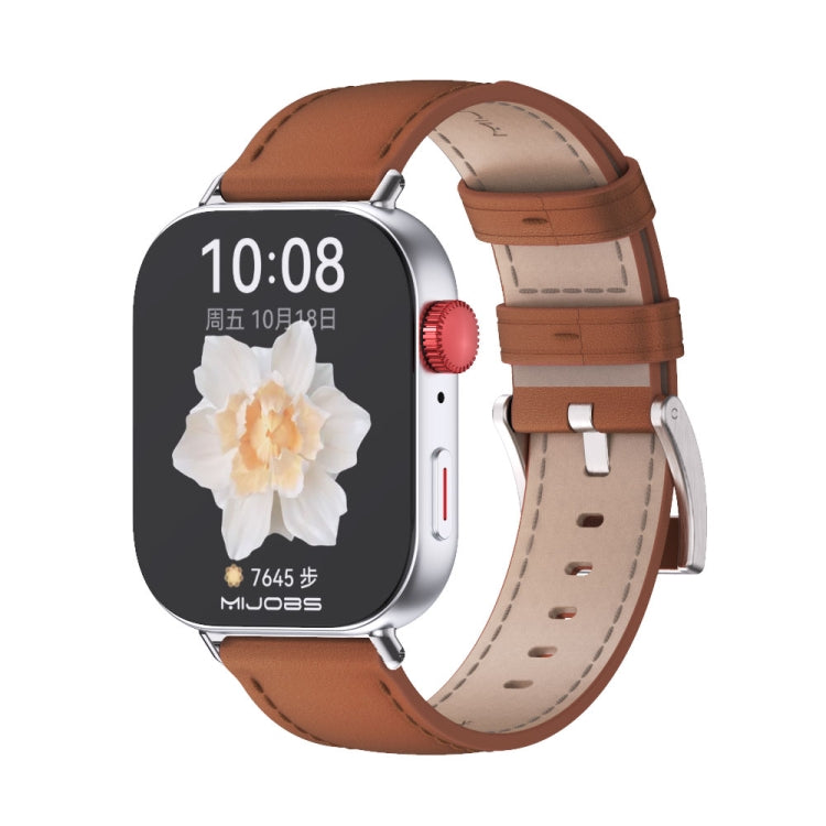 For Huawei Watch Fit3 MIJOBS Genuine Leather Watch Band(Brown Silver) - free shipping - PMc TechLife - Order now!