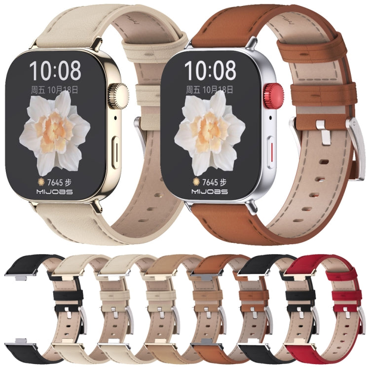 For Huawei Watch Fit3 MIJOBS Genuine Leather Watch Band(Black Silver) - free shipping - PMc TechLife - Order now!