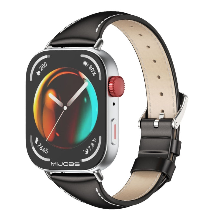 For Huawei Watch Fit3 MIJOBS Slim Genuine Leather Watch Band(Black Silver) - free shipping - PMC TechLife - Order now!