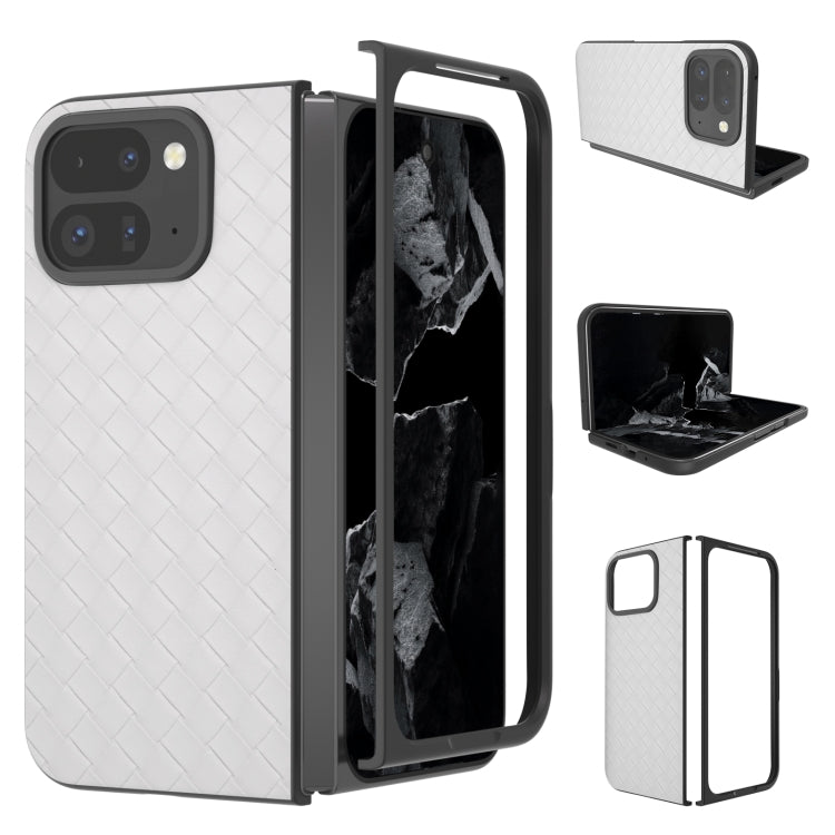 For Google Pixel 9 Pro Fold Black Frame Woven Texture PU Phone Case(White) - Google Cases by PMC TechLife | Online Shopping South Africa | PMC TechLife | Buy Now Pay Later Mobicred
