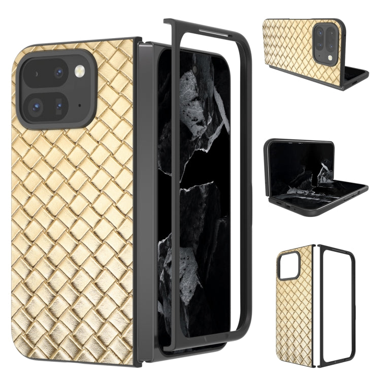 For Google Pixel 9 Pro Fold Black Frame Woven Texture PU Phone Case(Gold) - Google Cases by PMC TechLife | Online Shopping South Africa | PMC TechLife | Buy Now Pay Later Mobicred