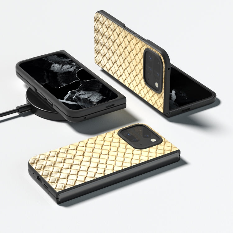 For Google Pixel 9 Pro Fold Black Frame Woven Texture PU Phone Case(Gold) - Google Cases by PMC TechLife | Online Shopping South Africa | PMC TechLife | Buy Now Pay Later Mobicred