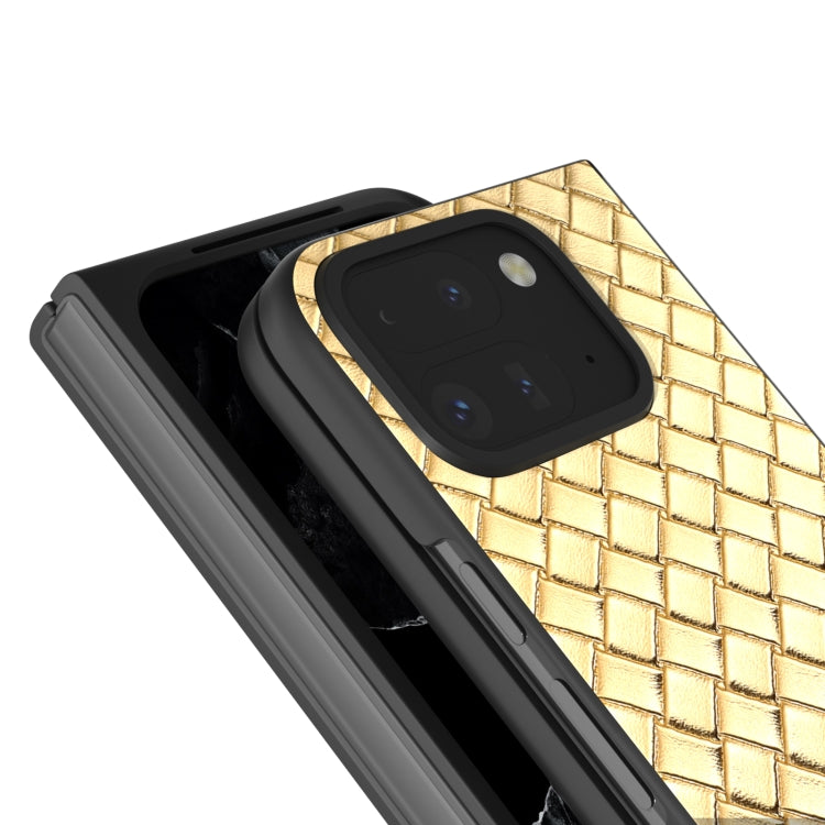 For Google Pixel 9 Pro Fold Black Frame Woven Texture PU Phone Case(Gold) - Google Cases by PMC TechLife | Online Shopping South Africa | PMC TechLife | Buy Now Pay Later Mobicred
