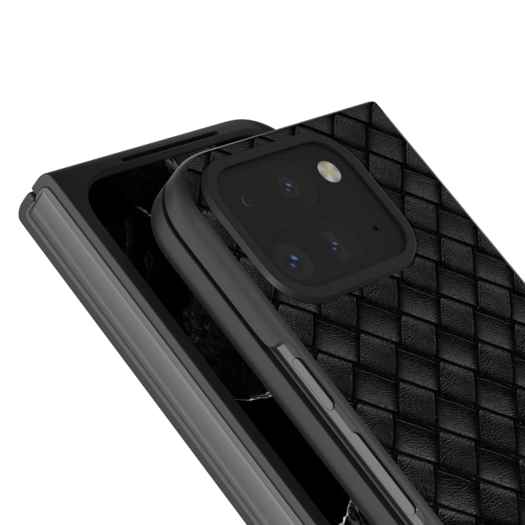 For Google Pixel 9 Pro Fold Black Frame Woven Texture PU Phone Case(Black) - Google Cases by PMC TechLife | Online Shopping South Africa | PMC TechLife | Buy Now Pay Later Mobicred