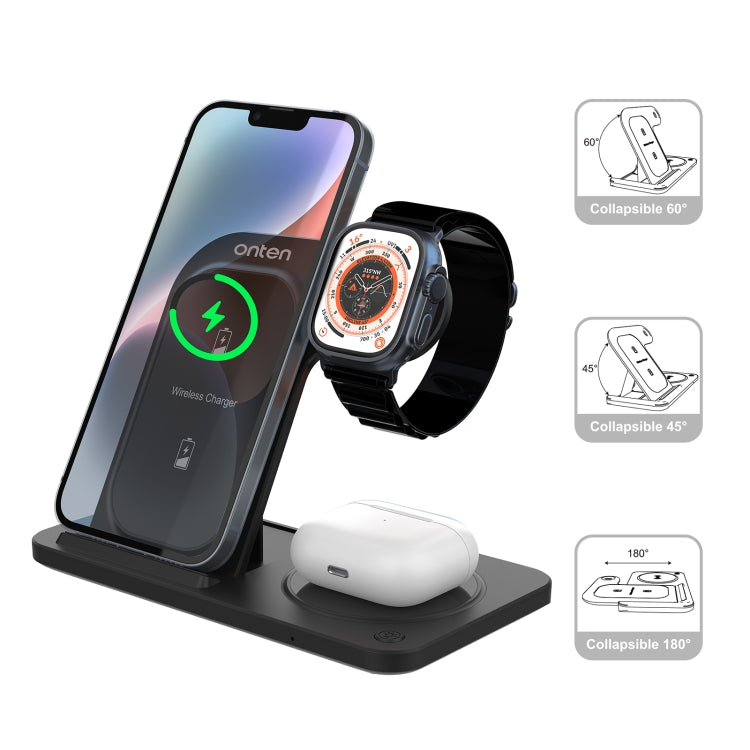 Onten CW11 3 in 1 Folding Wireless Charging(Black) - Wireless Charger by Onten | Online Shopping South Africa | PMC Jewellery | Buy Now Pay Later Mobicred