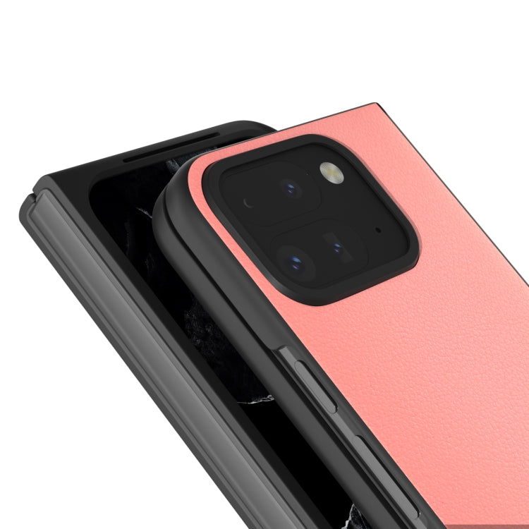 For Google Pixel 9 Pro Fold ABEEL Genuine Leather Wave Black Edge Phone Case(Pink) - Google Cases by PMC Jewellery | Online Shopping South Africa | PMC Jewellery | Buy Now Pay Later Mobicred