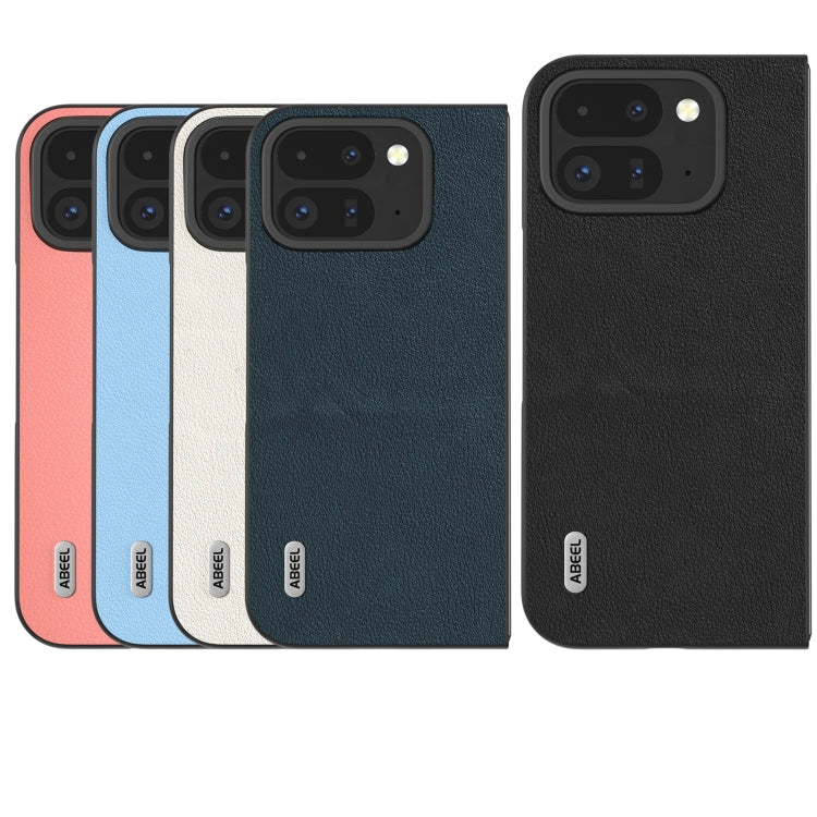 For Google Pixel 9 Pro Fold ABEEL Genuine Leather Wave Black Edge Phone Case(Pink) - Google Cases by PMC TechLife | Online Shopping South Africa | PMC TechLife | Buy Now Pay Later Mobicred