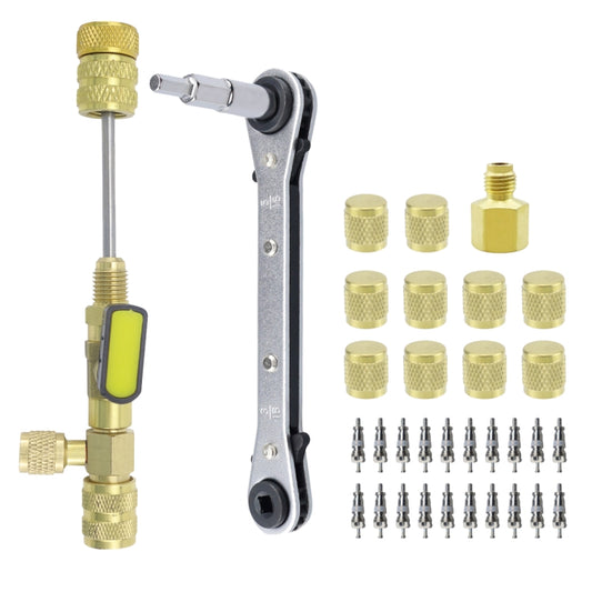 34pcs / Set T6 Air Conditioning Valve Core Remover Installer Tool with Dual Size SAE 1/4 and 5/16 Ports(Gold) - Hand Tool Sets by PMC Jewellery | Online Shopping South Africa | PMC Jewellery | Buy Now Pay Later Mobicred