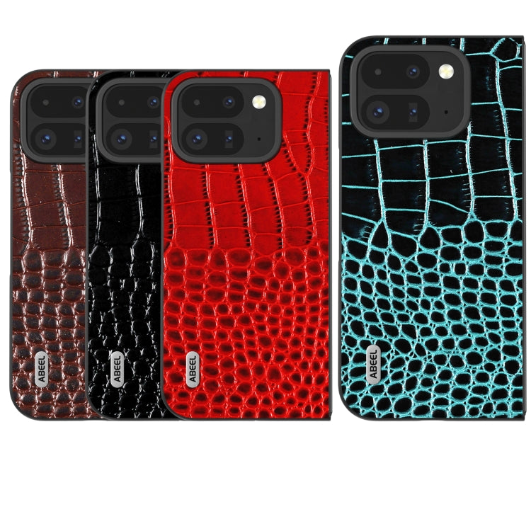 For Google Pixel 9 Pro Fold ABEEL Genuine Leather Crocodile Pattern Black Edge Phone Case(Red) - Google Cases by PMC TechLife | Online Shopping South Africa | PMC TechLife | Buy Now Pay Later Mobicred