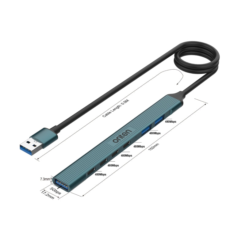 Onten UA972C 7 in 1 USB3.0 to USB3.0 + USB2.0x2 + Type-Cx4 HUB Docking Station(Pine Green) - free shipping - PMC TechLife - Order now!