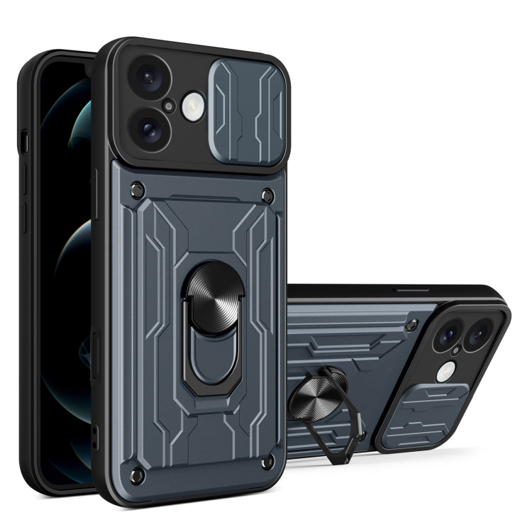 For iPhone 16 Plus Sliding Camshield TPU+PC Phone Case with Card Slot(Grey) - iPhone 16 Plus Cases by PMC TechLife | Online Shopping South Africa | PMC TechLife | Buy Now Pay Later Mobicred