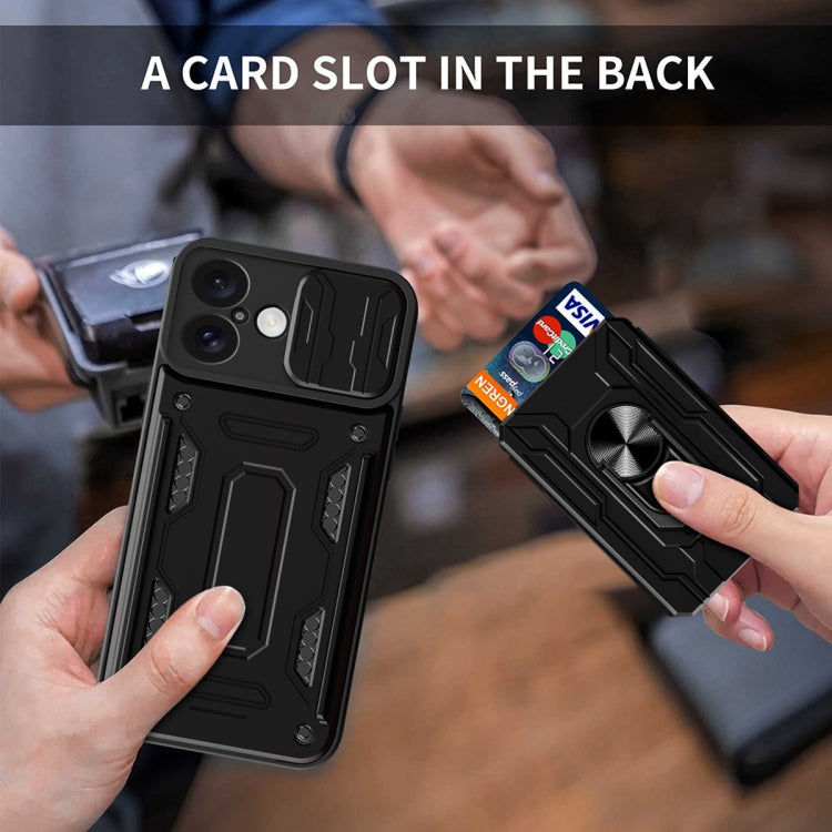 For iPhone 16 Plus Sliding Camshield TPU+PC Phone Case with Card Slot(Grey) - iPhone 16 Plus Cases by PMC TechLife | Online Shopping South Africa | PMC TechLife | Buy Now Pay Later Mobicred