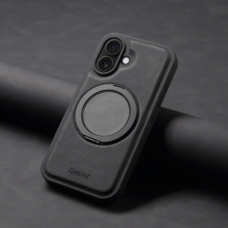 For iPhone 16 Denior A14 Skin Feel Rotating Holder MagSafe Phone Case(Black) - iPhone 16 Cases by Denior | Online Shopping South Africa | PMC TechLife | Buy Now Pay Later Mobicred