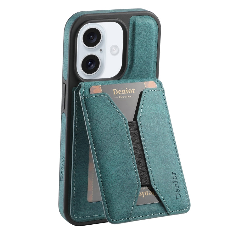 For iPhone 16 Plus Denior D18 Skin Feel Rotating Holder MagSafe Detachable Card Slot Phone Case(Blue) - iPhone 16 Plus Cases by Denior | Online Shopping South Africa | PMC Jewellery | Buy Now Pay Later Mobicred