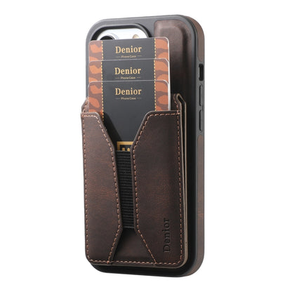 For iPhone 16 Pro Denior D18 Skin Feel Rotating Holder MagSafe Detachable Card Slot Phone Case(Brown) - iPhone 16 Pro Cases by Denior | Online Shopping South Africa | PMC Jewellery | Buy Now Pay Later Mobicred