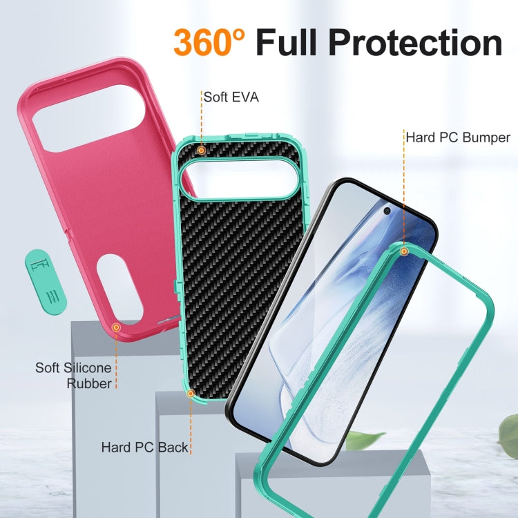 For Google Pixel 9 Pro Rugged PC + Silicone Phone Case with Holder(Rose Red+Light Green) - Google Cases by PMC TechLife | Online Shopping South Africa | PMC TechLife | Buy Now Pay Later Mobicred
