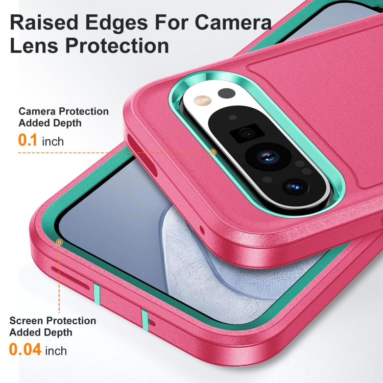 For Google Pixel 9 Pro Rugged PC + Silicone Phone Case with Holder(Rose Red+Light Green) - Google Cases by PMC TechLife | Online Shopping South Africa | PMC TechLife | Buy Now Pay Later Mobicred