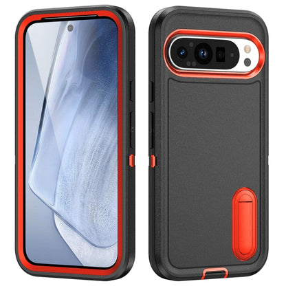 For Google Pixel 9 Rugged PC + Silicone Phone Case with Holder(Black+Orange) - Google Cases by PMC Jewellery | Online Shopping South Africa | PMC Jewellery | Buy Now Pay Later Mobicred