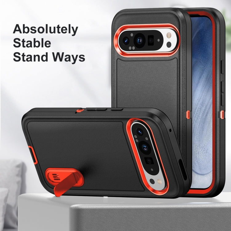 For Google Pixel 9 Rugged PC + Silicone Phone Case with Holder(Black+Orange) - Google Cases by PMC Jewellery | Online Shopping South Africa | PMC Jewellery | Buy Now Pay Later Mobicred