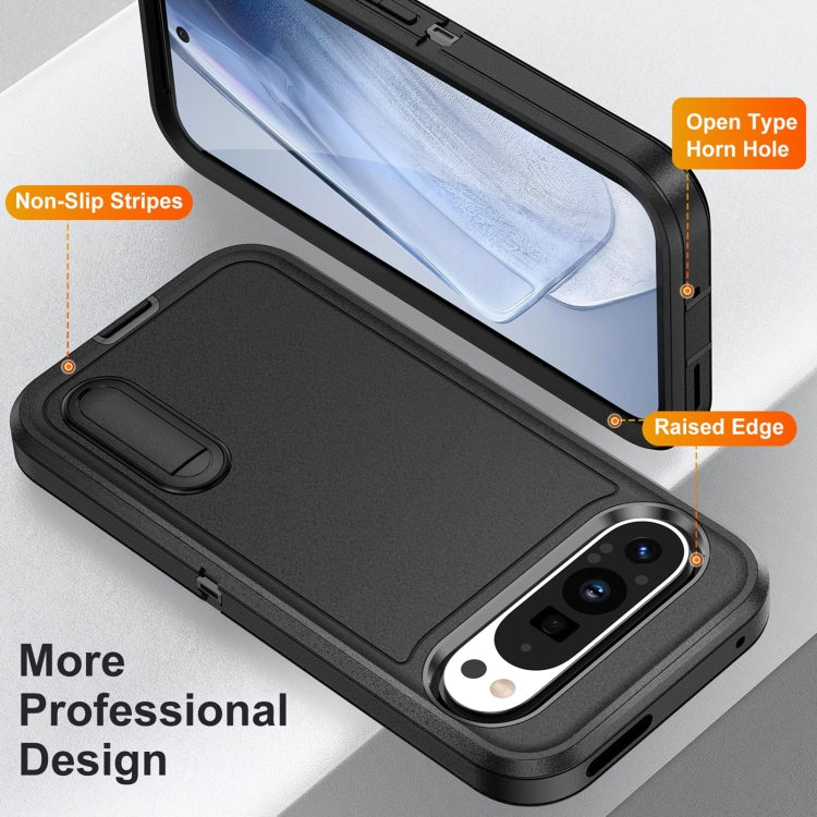 For Google Pixel 9 Rugged PC + Silicone Phone Case with Holder(Black) - Google Cases by PMC TechLife | Online Shopping South Africa | PMC TechLife | Buy Now Pay Later Mobicred