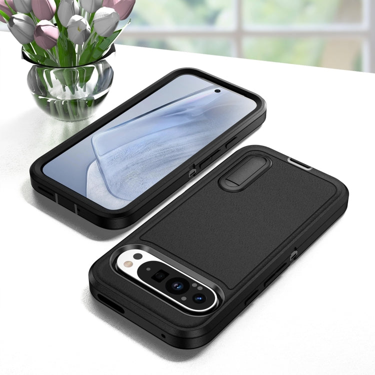 For Google Pixel 9 Rugged PC + Silicone Phone Case with Holder(Black) - Google Cases by PMC TechLife | Online Shopping South Africa | PMC TechLife | Buy Now Pay Later Mobicred