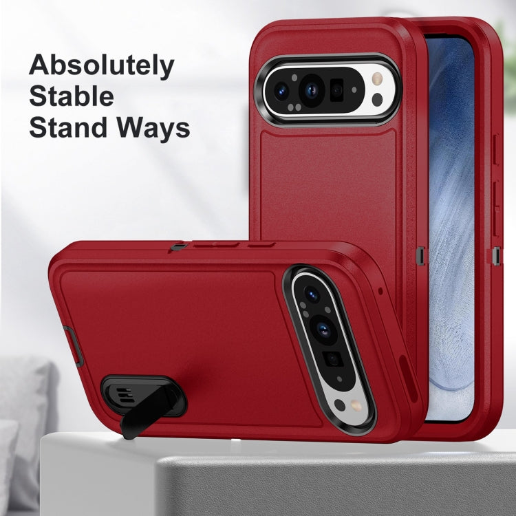 For Google Pixel 9 Rugged PC + Silicone Phone Case with Holder(Red+Black) - Google Cases by PMC Jewellery | Online Shopping South Africa | PMC Jewellery | Buy Now Pay Later Mobicred