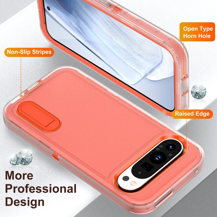 For Google Pixel 9 Rugged PC + Silicone Phone Case with Holder(Transparent+Orange) - Google Cases by PMC TechLife | Online Shopping South Africa | PMC TechLife | Buy Now Pay Later Mobicred