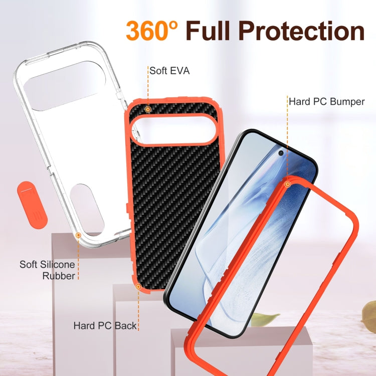 For Google Pixel 9 Rugged PC + Silicone Phone Case with Holder(Transparent+Orange) - Google Cases by PMC TechLife | Online Shopping South Africa | PMC TechLife | Buy Now Pay Later Mobicred