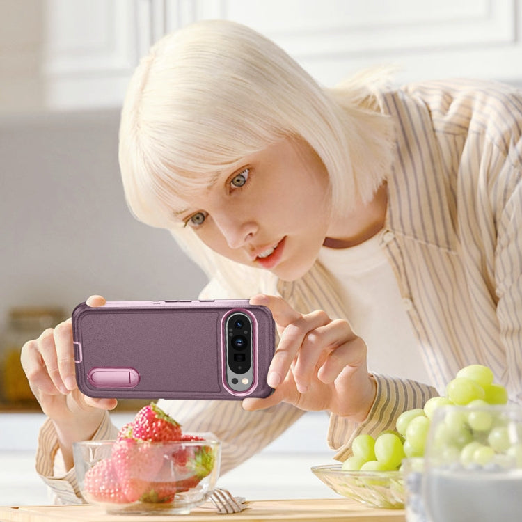For Google Pixel 9 Rugged PC + Silicone Phone Case with Holder(Purple+Pink) - free shipping - PMC TechLife - Order now!