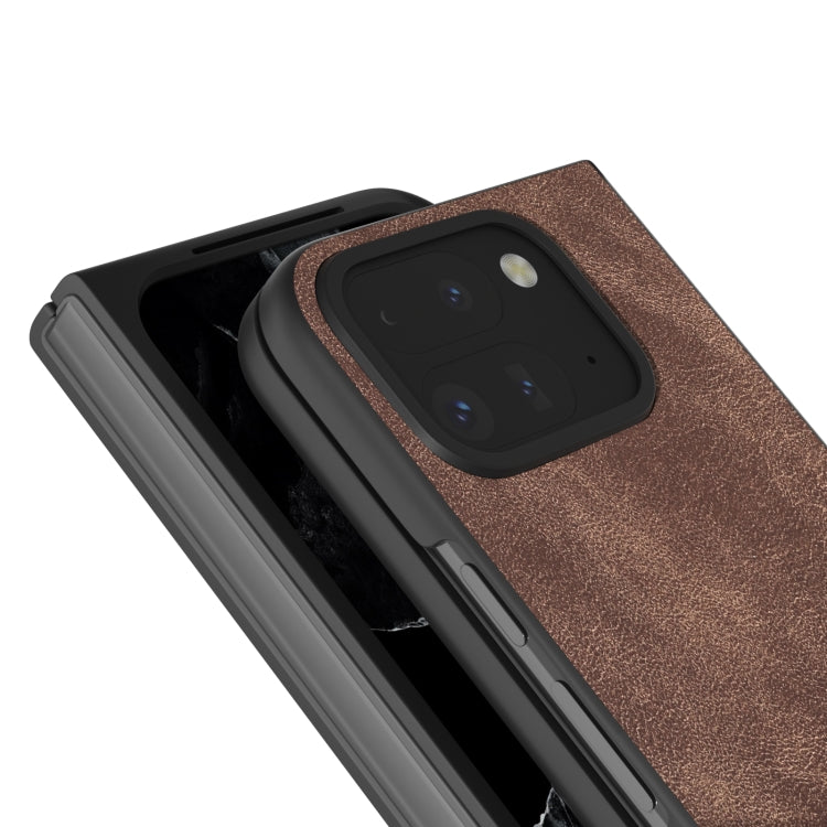 For Google Pixel 9 Pro Fold Black Frame PU Leather Full Coverage Phone Case(Coffee) - Google Cases by PMC Jewellery | Online Shopping South Africa | PMC Jewellery | Buy Now Pay Later Mobicred