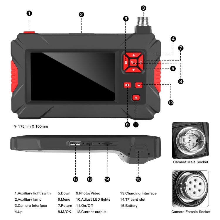 P30 8mm 1080P IP68 Waterproof 4.3 inch Screen Dual Camera Digital Endoscope, Length:1m Snake Tube(Black) -  by PMC Jewellery | Online Shopping South Africa | PMC Jewellery | Buy Now Pay Later Mobicred