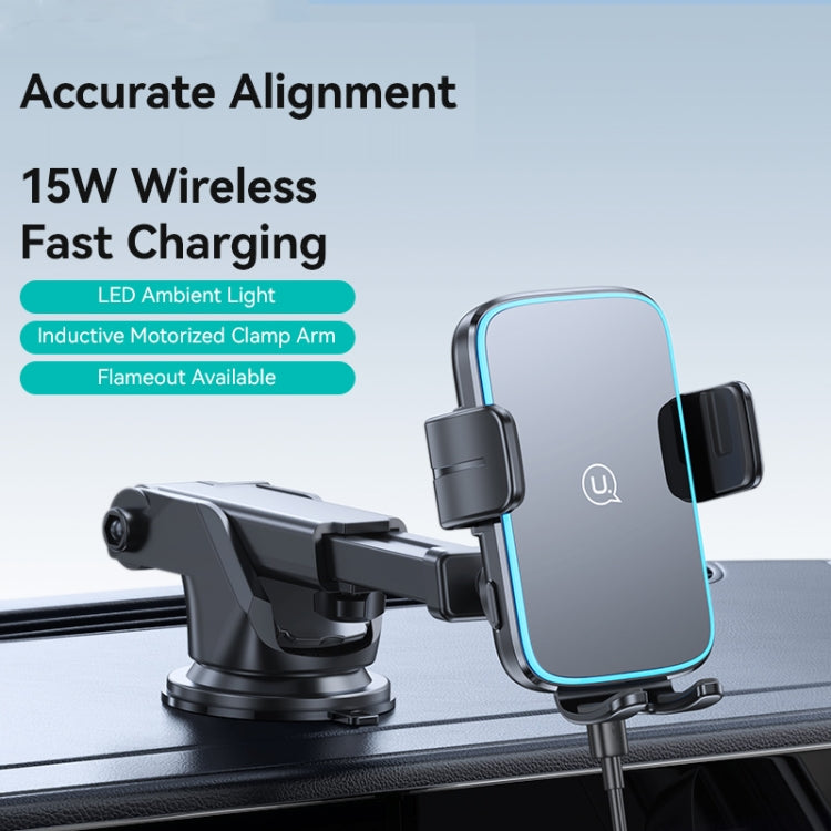 USAMS CD229 15W Accurate Aligment Wireless Charging Car Phone Holder with Suction Cup(Black) - Wireless Charger Holders by USAMS | Online Shopping South Africa | PMC Jewellery | Buy Now Pay Later Mobicred