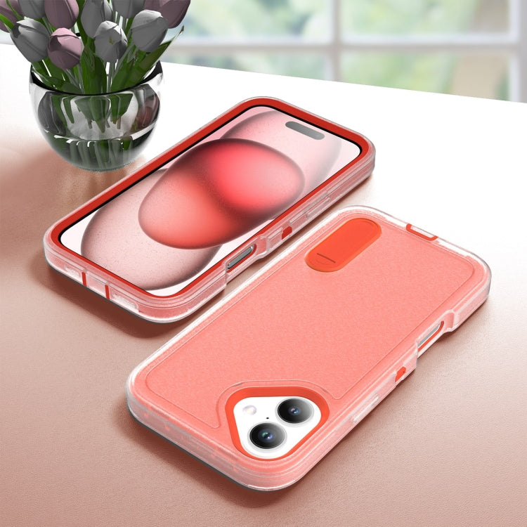 For iPhone 16 Rugged PC + Silicone Phone Case with Holder(Transparent+Orange) - iPhone 16 Cases by PMC TechLife | Online Shopping South Africa | PMC TechLife | Buy Now Pay Later Mobicred