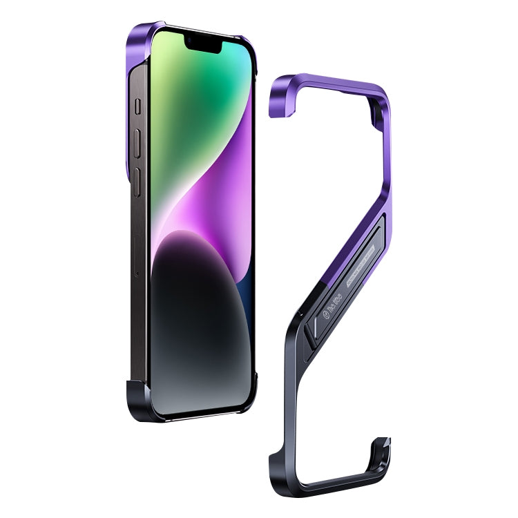 For iPhone 14 S-shaped Stand Frameless Metal Phone Case(Black Purple) - iPhone 14 Cases by PMC Jewellery | Online Shopping South Africa | PMC Jewellery | Buy Now Pay Later Mobicred