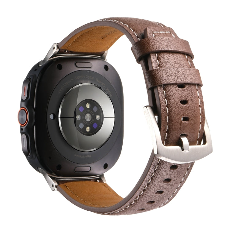 For Samsung Galaxy Watch Ultra 47mm Plain Genuine Leather Watch Band(Red Brown) - Watch Bands by PMC TechLife | Online Shopping South Africa | PMC TechLife | Buy Now Pay Later Mobicred