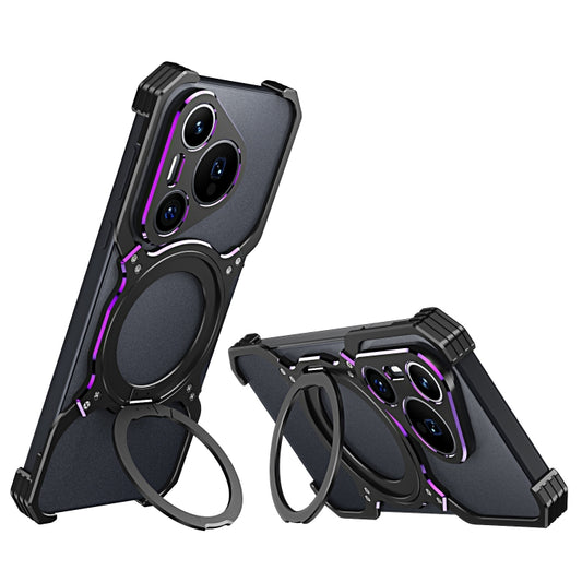 For Huawei Pura 70 Mechanical Arm Borderless MagSafe Holder Metal Phone Case(Black Purple) - Huawei Cases by PMC Jewellery | Online Shopping South Africa | PMC Jewellery | Buy Now Pay Later Mobicred