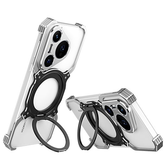 For Huawei Pura 70 Pro / 70 Pro+ Mechanical Arm Borderless MagSafe Holder Metal Phone Case(Silver) - Huawei Cases by PMC Jewellery | Online Shopping South Africa | PMC Jewellery | Buy Now Pay Later Mobicred